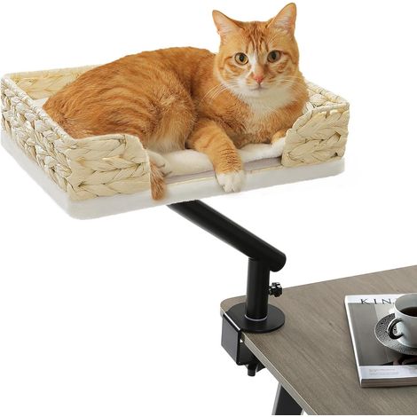 Lit pour Chat de Bureau \u2013 Panier en rotin tressé avec Support pivotant 360°, hamac Suspendu Robuste et Confortable, idéal pour économiser de l‘Espace, supporte Jusqu‘à 22,5 kg (1/5)