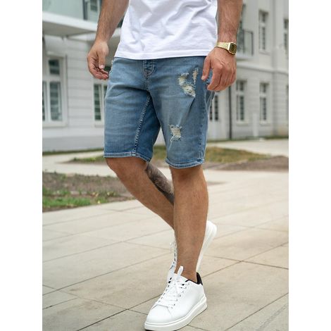 Pantalones cortos vaqueros azules lavados para hombre MyStars Damage 28 (1/5)
