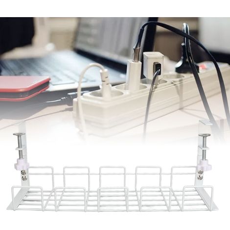40,5 cm weißes Stahl-Kabelmanagement-Rack für unter den Schreibtisch mit Kabelführungsschienen und hoher Tragfähigkeit