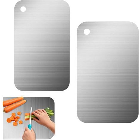 Titanium Cutting Board, 2 Pieces Stainless Steel Cutting Board, Titanium Cutting Board, Stainless Steel Cutting Board, Titanium Cutting Board, for Meat, Fruit, Vegetables, Reversible, Easy to Clean (1/5)