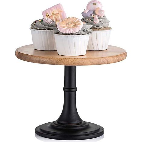 Présentoir à gâteaux et desserts en bois, base noire mate, présentoir rond de 21 cm pour cupcakes, idéal pour les mariages et les anniversaires. (1/5)