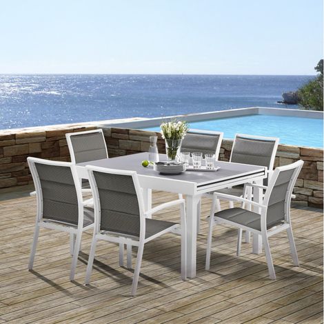 Salon de jardin Ensemble Modulo T 6 / 10 + F 6 Full Verre Blanc Wilsa Garden (1/5)