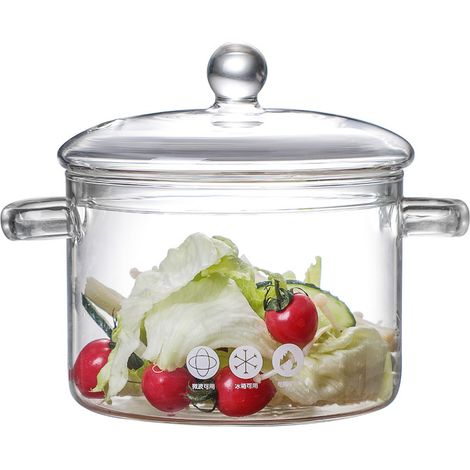 1 pcs Cocotte de cuisson en verre transparent résistant à la chaleur casserole de cuisson multifonction instantanée pour cuisine maison restaurant 1500ml (1/2)