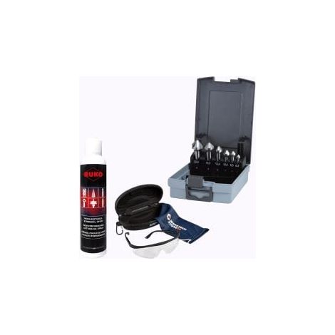 RUKO Kegelsenker-Satz HSS, 6tlg., 6,3–20,5 mm, DIN 335 Form C, 90° inkl. Spray & Schutzbrille - WZS102152RO