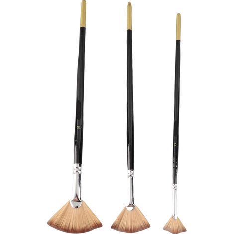 3Pcs Brosse Éventail Peinture Set Manche Long Poils Souples Bonne Ténacité Brosse à Peinture en Poils de Nylon en Forme d'Éventail pour École d'Art (1/4)