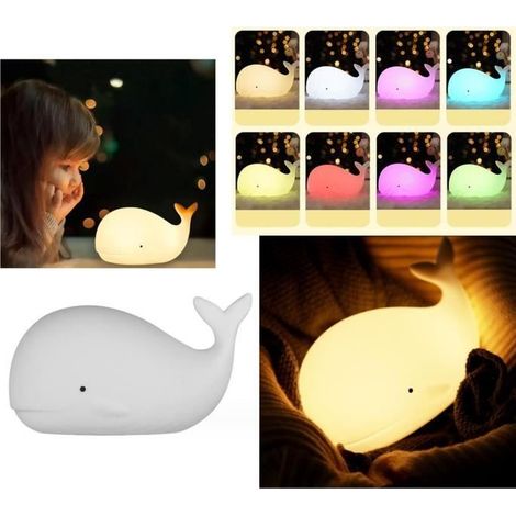 Veilleuse bébé,lampe chevet en silicone à commande tactile,veilleuse rechargeable enfant forme baleine,pour voyage,camping,chambre (1/4)