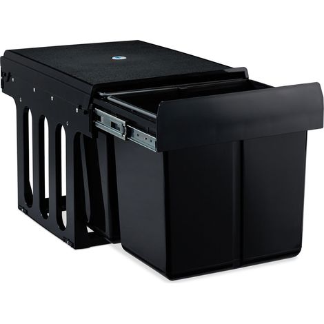 Relaxdays Cubo de Basura 2 Compartimentos, Papelera Cocina Extraíble Bajo Fregadero, 2x15 L, 35,1 x 34,3 x 48 cm, Negro