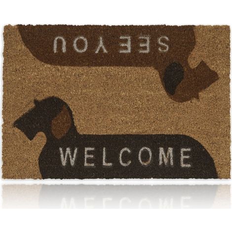 Relaxdays Felpudo Entrada Casa Welcome/See You, Alfombrilla Puerta Perro, Tapete Coco 60x40 cm, Base PVC, marrón claro (1/5)