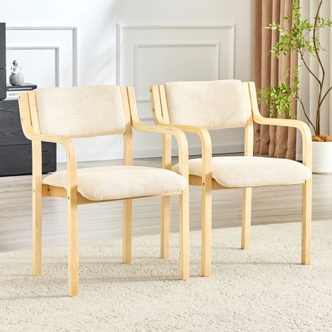 Lot de 2 chaises de salle à manger en bois courbé et tissu bouclette blanc style scandinave - PANGIVO (1/5)