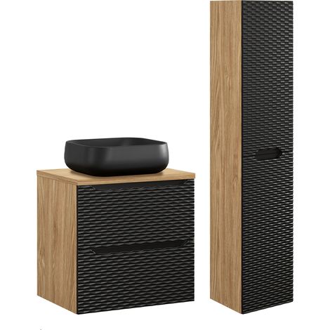 Conjunto de muebles lavabo individual 60cm y columna Elora Negro y madera