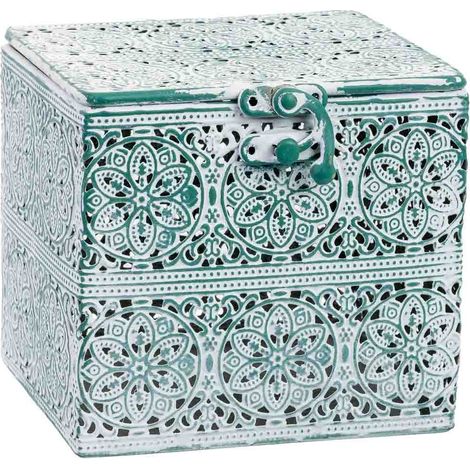 Caja de metal verde 12.5x12.5x11.5h cm