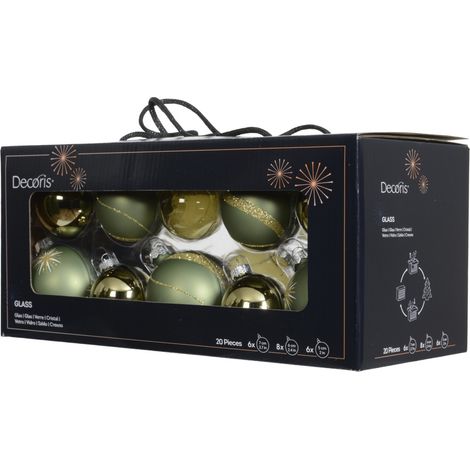 Decoris Weihnachtskugeln aus Glas Ø 5, 6, 7 cm rosmarin 20 Stück