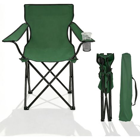 Chaise de Jardin Pliable – Capacité 140 kg, Tissu Oxford 600D. Porte-Gobelet, Sac Transport Inclus. Modèle (Vert Fougère 1 pc). (1/5)