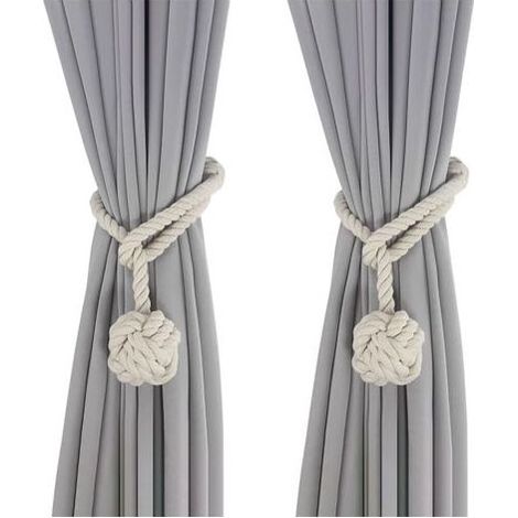 Embrasse pour Rideaux Beige, 2 Pièces Embrasses de Rideaux, Embrasses Rideau Tricotées à la Main, Embrasse de Corde de Rideau, Rideaux Boucle Décoration pour la Chambre et du Bureau (1/5)