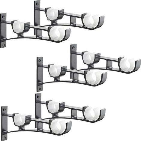 royaluxe -6Pièces Tringle à Rideau en métal Robuste, Support de Tringle à Rideaux, Double Tringle à Rideau Pole Holder, Support Rideau, Support de Tringle à Rideau en Aluminium, Support de Tringle à (1/5)