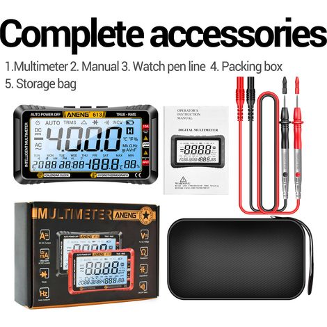 Multimètre Professionnel ANENG 613 3 en 1 avec Calendrier Perpétuel et Hygromètre 4000 Comptes Voltage AC/DC Température Testeur de Capacité Outil Professionnel ABS 135mm Rouge/Noir (1/4)