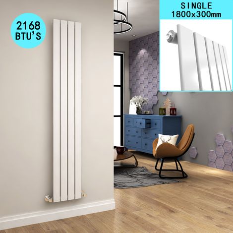 ELEGANT 1800 x 300 mm White Vertical Column Radiator Flat Panel Designer Bathroom Rads + Chrome Thermostatic Radiator Valves (1/5)