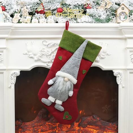 Chaussettes de Noël extra larges, sac cadeau pour enfants avec lutins, décoration à suspendre pour les fêtes de Noël, décoration de sapin de Noël, gnome gris (1/5)