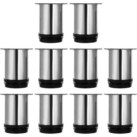 Un ensemble de 8 pieds de meubles réglables, de 80 mm de hauteur, adaptés aux armoires, canapés, tables, etc., en acier inoxydable brossé, avec hauteur réglable. (1/5)