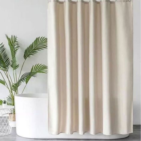 Rideau de douche lin imperméable anti-moisissure – Beige 180x200 cm (1/4)