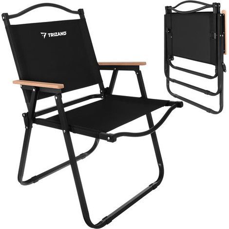 Silla plegable de jardín, negra, 75,5 x 58,5 x 53,5 cm