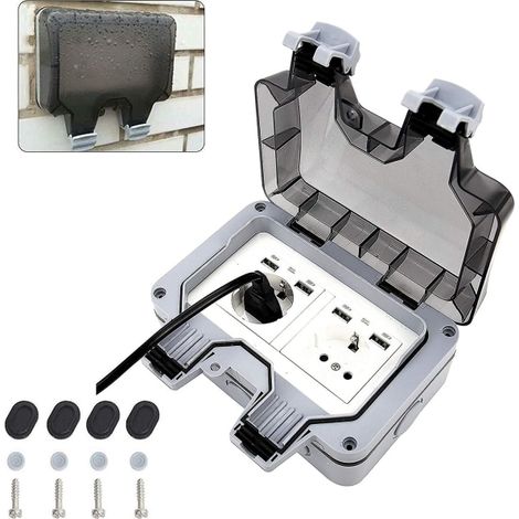 Prise double IP66 avec ports USB – prise électrique étanche – boîtier mural double – montage en surface – socle de protection (1/5)