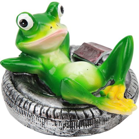 Décorations pour bassin à grenouilles - Grenouille flottante en résine, couleurs inaltérables, facile à flotter - Statue de grenouille pour jardin, maison ou cour - Grenouille couchée sur un pneu (1/5)