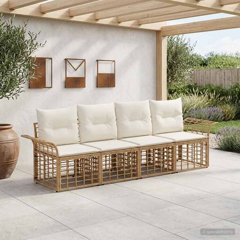 vidaXL  Outdoor Sofa Set  4 pcs Natural and Cream White Poly Rattan
