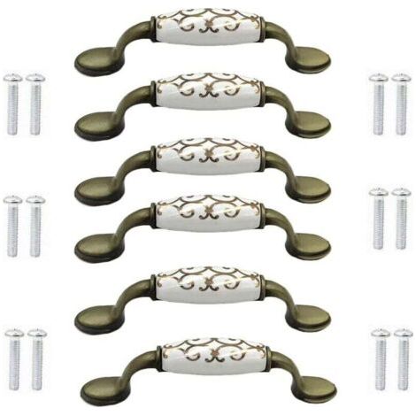 (6 pièces) boutons de porte en céramique en alliage de bronze pour armoire, armoire, garde-robe, poignée en bronze de style chinois