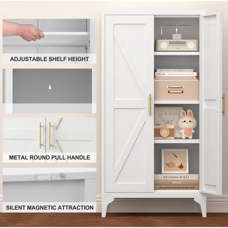 Meuble de rangement métallique 120x60x30 cm blanc, étagères réglables, gain de place – MEUBLIV (1/5)