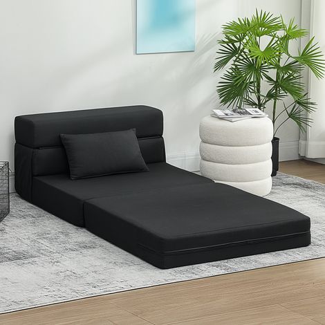 Poltrona convertibile, poltrona/letto pieghevole a 1 posto, cuscino incluso, per ospiti, soggiorno, piccoli spazi, portata massima 120 kg, colore nero. (1/5)