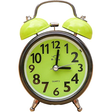 Réveil compact et puissant de 7,6 cm (3 pouces) pour gros dormeurs, à double sonnerie, fonctionne à piles, vert