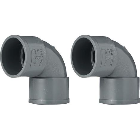 2 PVC-Winkel – 40-mm-Anschluss – 87°-Winkel – Innengewinde – für Wasserablauf – Grau – 40 x 40 mm (1/4)