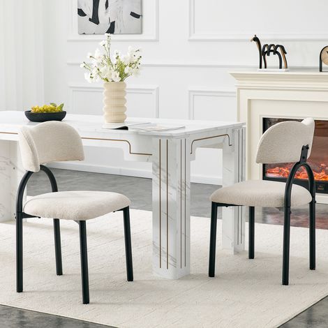 Juego de 2 sillas de comedor con asiento y respaldo tapizados, sillas modernas con estructura de metal negro, solo las sillas, la mesa no está incluida. (1/5)