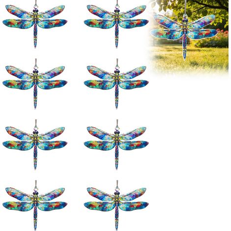 Ensemble de 8 suspensions libellules 2D - attrape-soleil - décoration intérieure en acrylique - suspensions légères à effet vitrail - décoration de Noël pour fenêtres et jardin - cadeau symbolique ave (1/5)