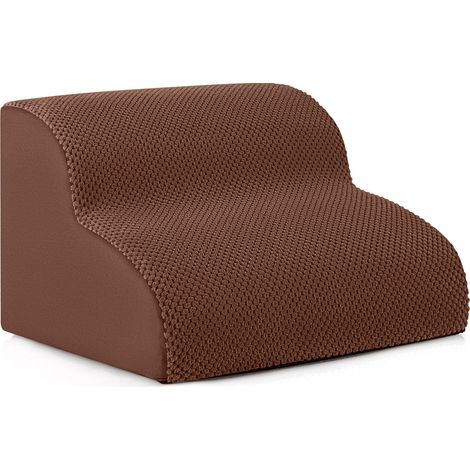 Escalier pour chien marron à 2 marches en mousse avec surface antidérapante et housse lavable pour lit, canapé et fauteuil (1/4)