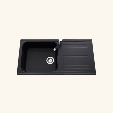 Évier granit noir 100x50 cm à encastrer – 1 bac réversible avec bonde et siphon – Pour meuble sous évier 60 cm minimum – EWI (1/5)