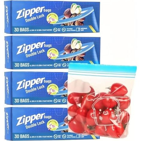 120 Stück Gefrierbeutel, kleine wiederverwendbare Beutel mit doppeltem Verschluss, robuste Sandwichbeutel mit breitem Boden für Obst, Gemüse, Fleisch, Suppen, Snacks (Blau, 16 cm x 14 cm) (1/5)