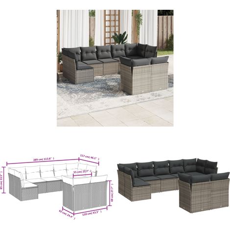 9-tlg. Garten-Sofagarnitur mit Kissen Grau Poly Rattan - Gartensortiment - Gartenmöbelset - Rattan Möbel - Lounge Set - Gartenlounge - Home & Living (1/3)