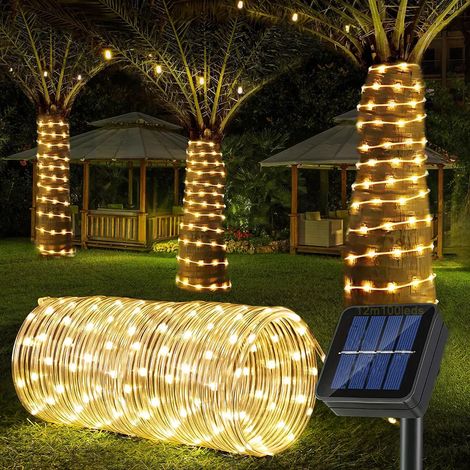 guirnalda de luces, 100 LED, 12 m, resistente al agua IP44, 8 modos, alimentada por energía solar, para uso exterior, jardín, fiesta. (1/5)