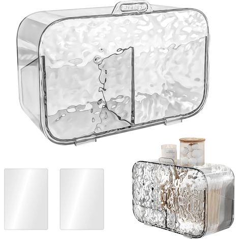 Organizador de baño, caja para guardar maquillaje, caja transparente para bastoncillos de algodón. (1/4)