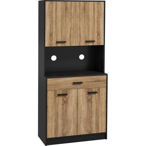 Pour cuisine ou salle à manger, buffet de cuisine 80x40x180 cm, style industriel noir et coloris bois (1/5)