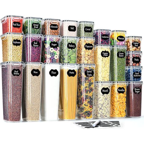 Boite Hermetique Alimentaire Lot de 25: Bocaux Rangement en Plastique avec Couvercles Boite Rangement Cuisine pour Céréales, Farine, Pâtes, Riz Sans BPA Lavable au lave-vaisselle (1/5)