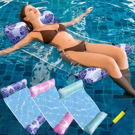 Bouee Piscine,1/2 Pièces Frite Piscine Adulte,4 en 1 Hamac Matelas Gonflable Piscine, Bouee Piscine Adulte,Bouée Transat Piscine Pliable Portable pour Les Vacances à la Plage (1/5)