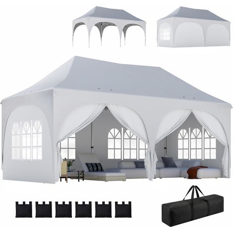 Gazebo da Giardino Pieghevole 3x6 m con Pareti Rimovibili e Borsa di Trasporto, Bianco