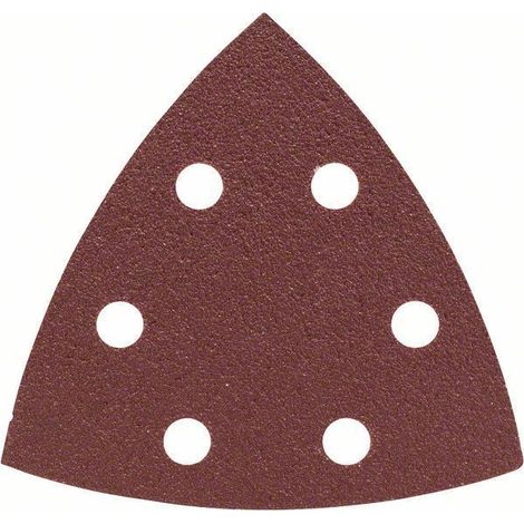 Bosch – Lot de 25 feuilles abrasives triangulaires 93 mm – Grain 80 – Perforées pour aspiration poussière – Pour ponçage bois dur et métal