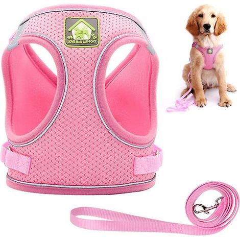 Harnais Pour Chien - Type Gilet Réfléchissant Réglable - Taille S - Rose (1/5)