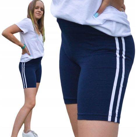 Short de sport pour filles, cyclisme, rayures, bleu marine PL 122 (1/3)