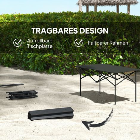 Table de camping pliante en aluminium noir 95x55cm pour 2 personnes avec plateau enroulable, table de jardin portable (1/4)