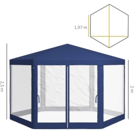 Pavillon hexagonal 4x3 m – Gazebo imperméable anti-UV avec moustiquaire, 6 parois latérales (2 avec fermeture éclair), cadre métallique thermolaqué, 6 trous d’évacuation – Idéal pour jardin, terrasse  (1/4)